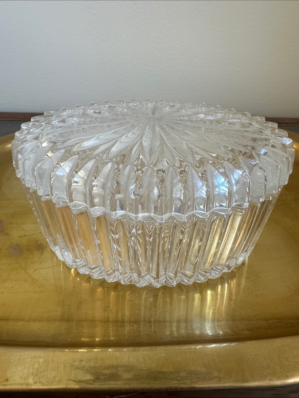 Vintage Mikasa “Diamond Fire” Crystal Oval Lidded Trinket Box/Candy Dish